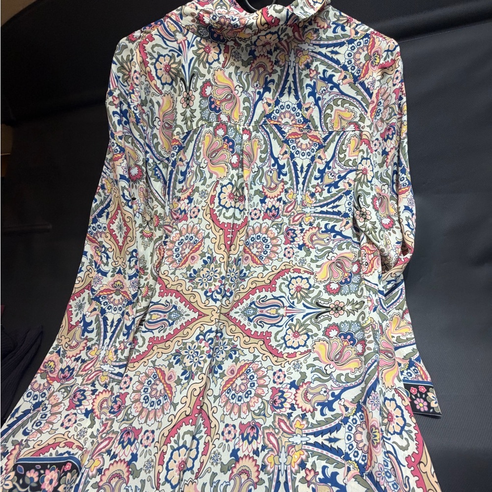 Chico's Paisley Floral Blouse in Blue, Pink and Cream